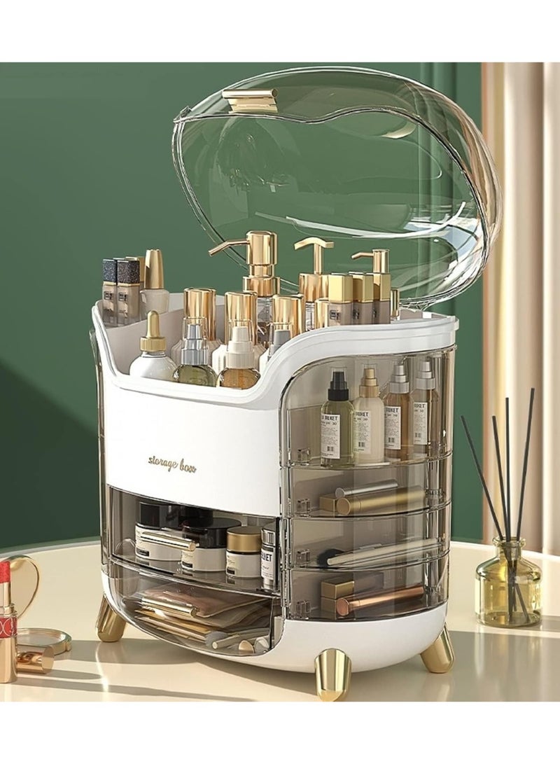 Elegant Makeup Storage Box – Transparent Dustproof and Waterproof Organizer for Cosmetics, Lipsticks, Skincare, Perfumes, and Brushes – Multi-Drawer Vanity Organizer with Golden Handles and Legs, Modern Capsule Style - Image 2